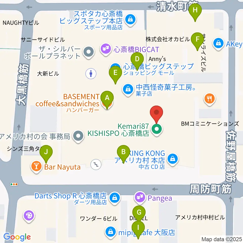 キノシネマ心斎橋周辺のファミレス・ファーストフード一覧地図