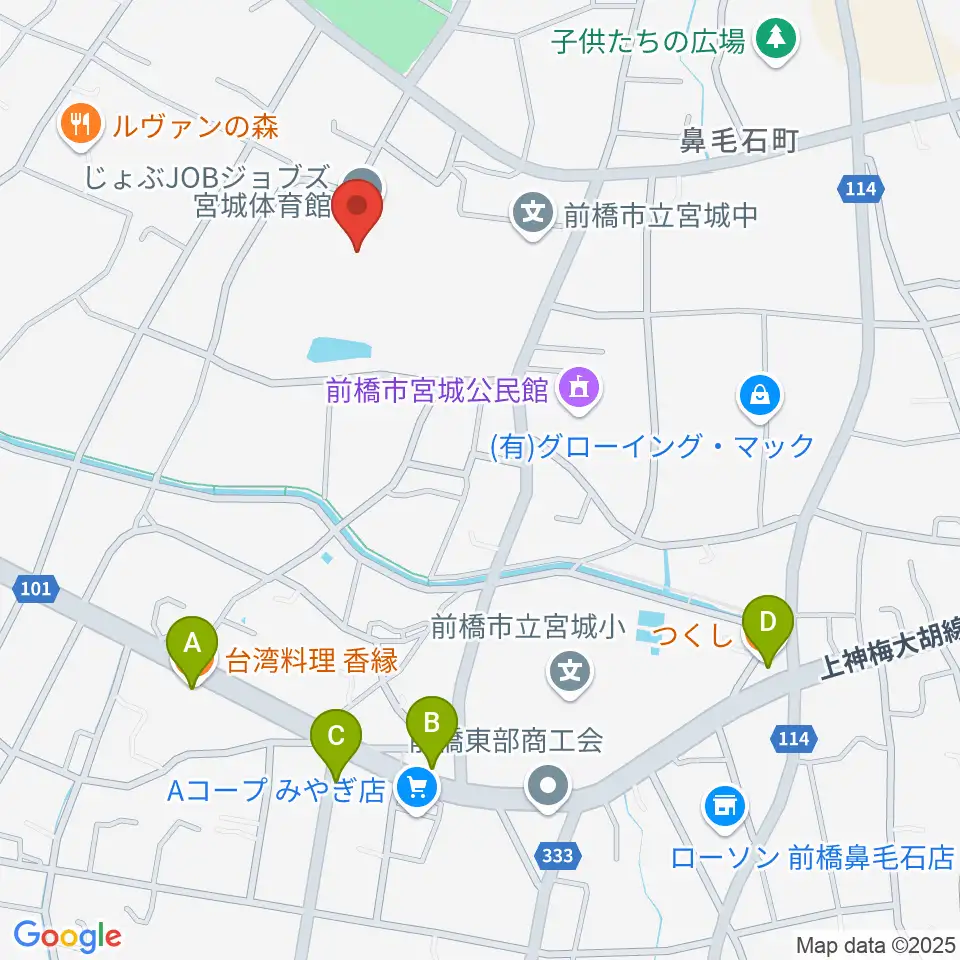 滋野堤水堂宮城体育館周辺のファミレス・ファーストフード一覧地図