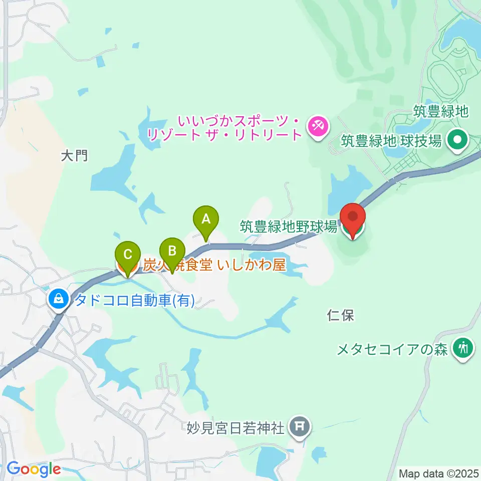 筑豊緑地野球場周辺のファミレス・ファーストフード一覧地図