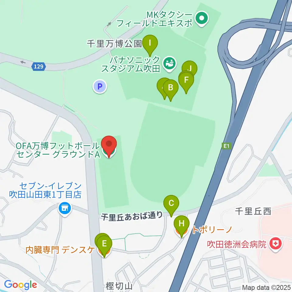 OFA万博フットボールセンター周辺のファミレス・ファーストフード一覧地図
