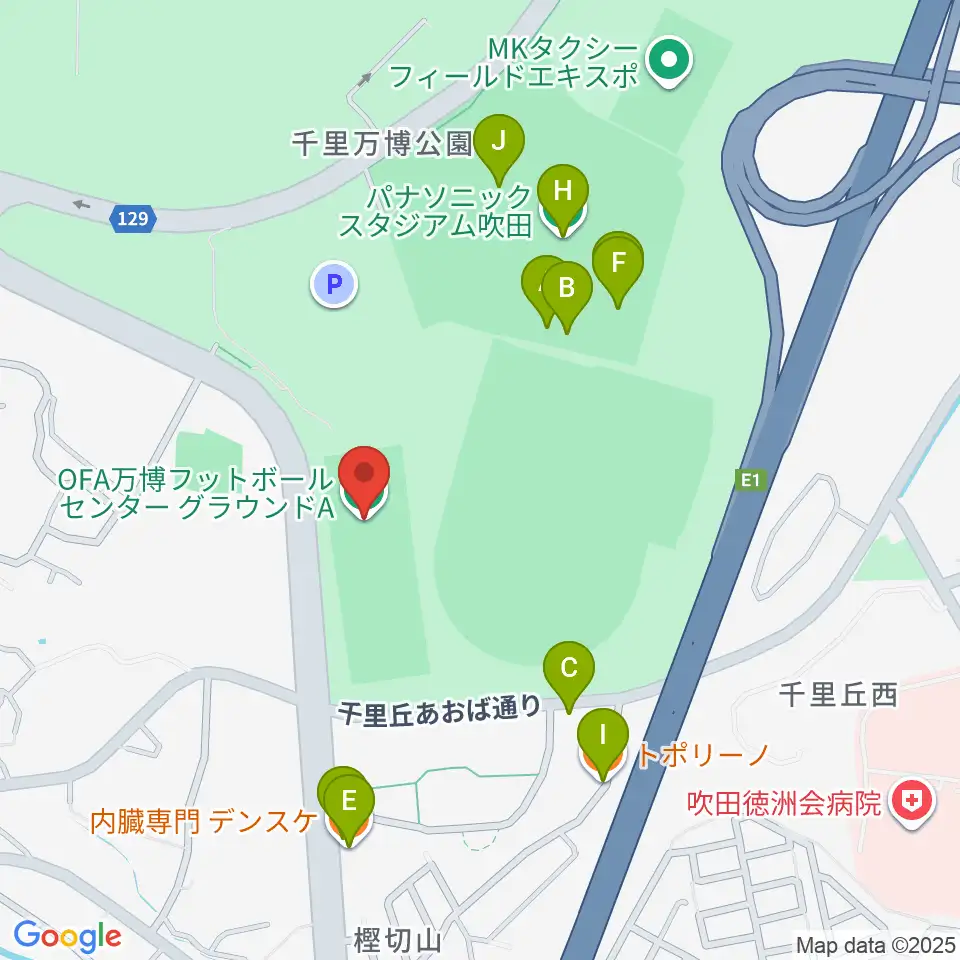 OFA万博フットボールセンター周辺のファミレス・ファーストフード一覧地図