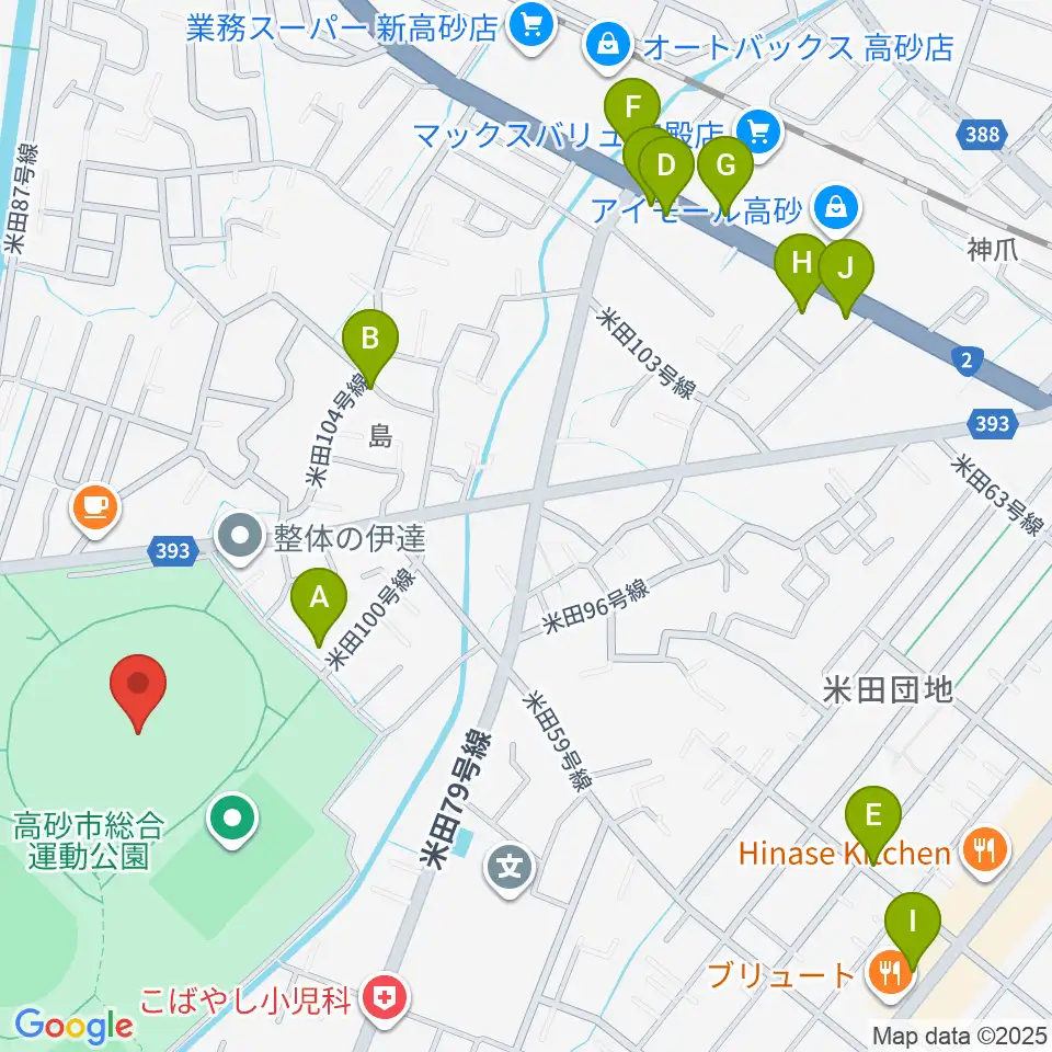高砂市陸上競技場周辺のファミレス・ファーストフード一覧地図
