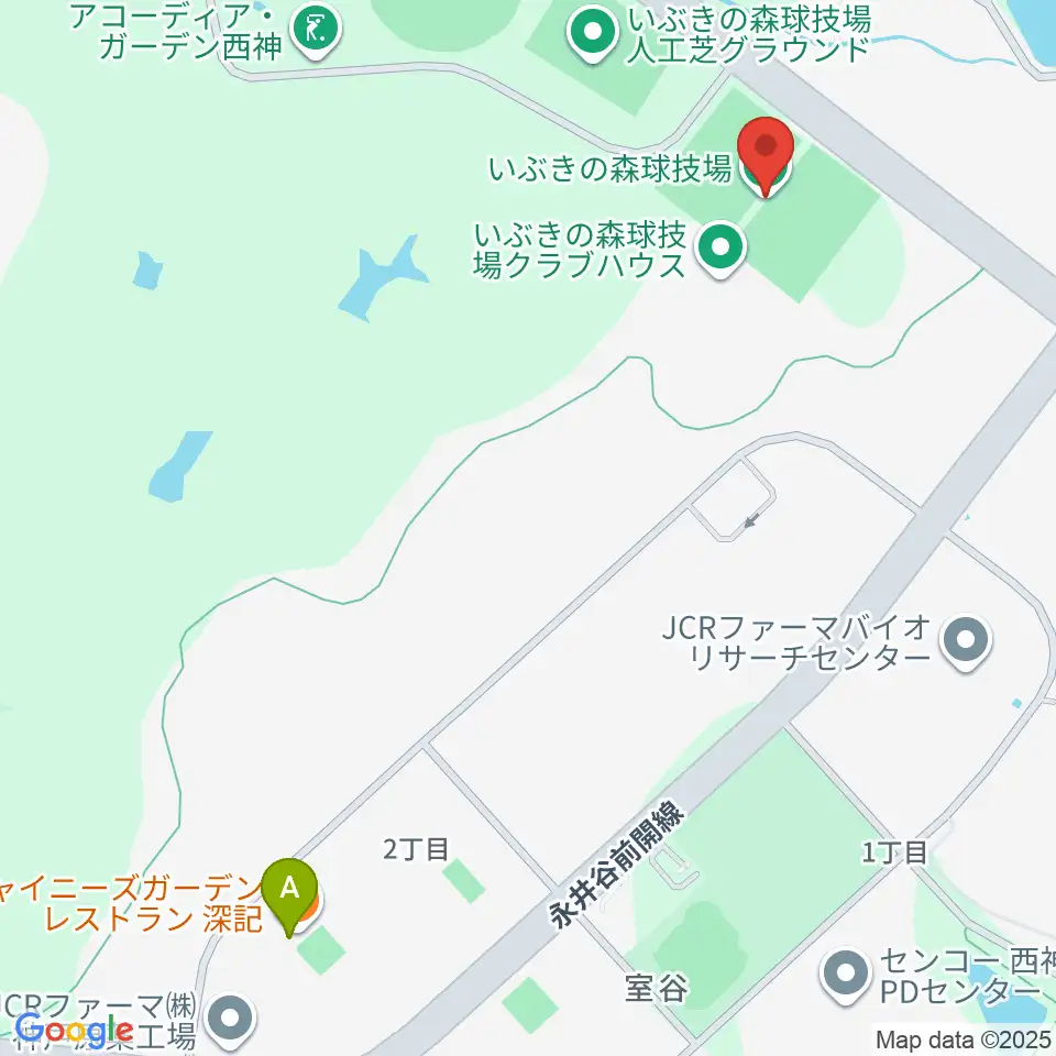 いぶきの森球技場周辺のファミレス・ファーストフード一覧地図