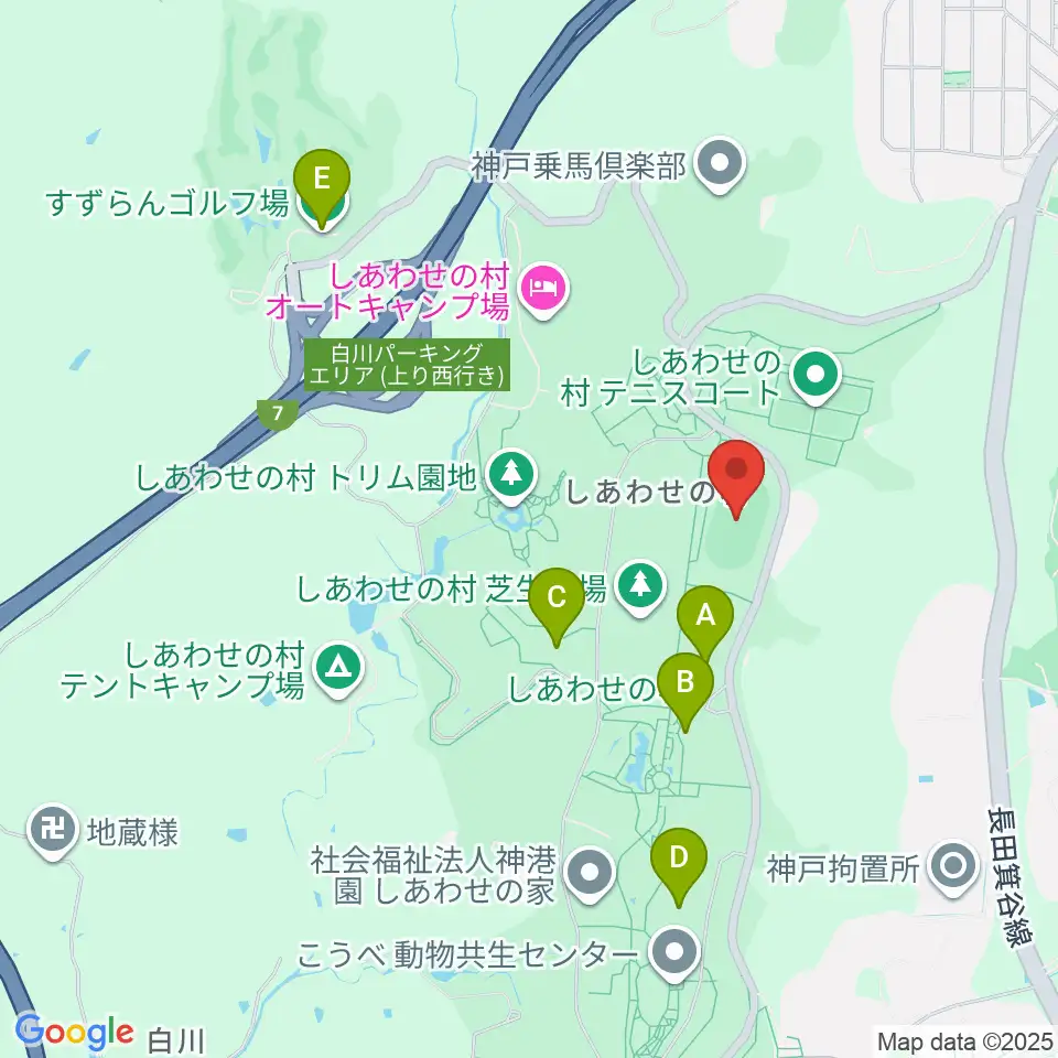 神戸市しあわせの村 多目的運動広場周辺のファミレス・ファーストフード一覧地図