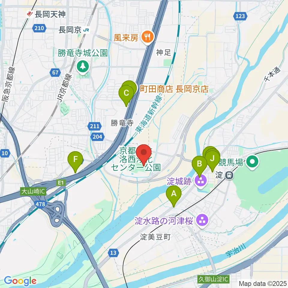 アクアパルコ洛西球技場周辺のファミレス・ファーストフード一覧地図