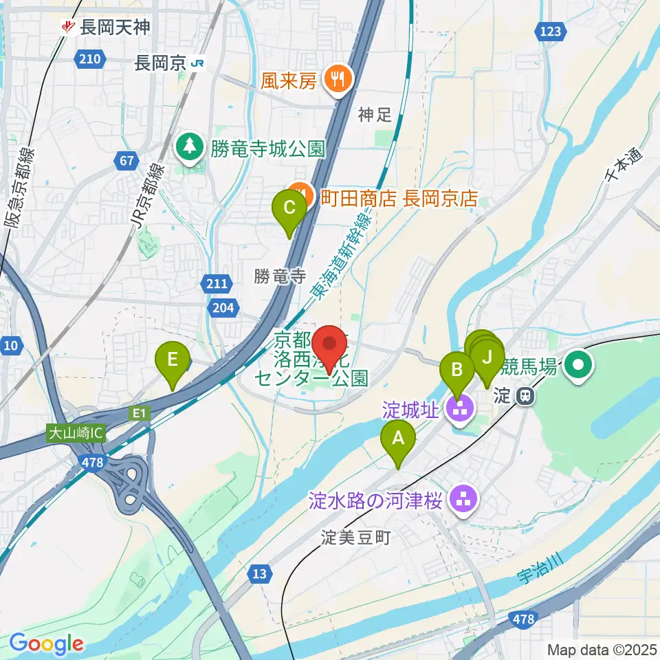 アクアパルコ洛西球技場周辺のファミレス・ファーストフード一覧地図