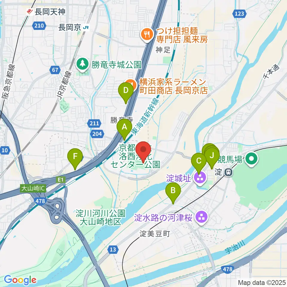 アクアパルコ洛西球技場周辺のファミレス・ファーストフード一覧地図