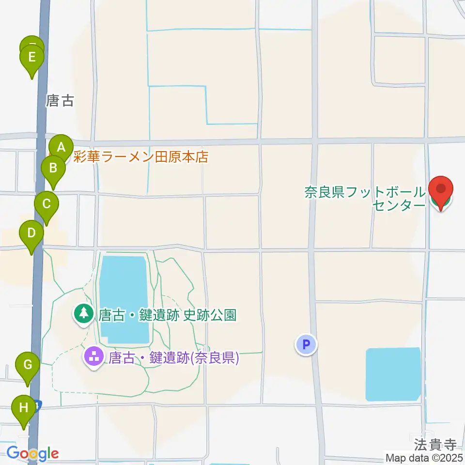 奈良県フットボールセンター周辺のファミレス・ファーストフード一覧地図