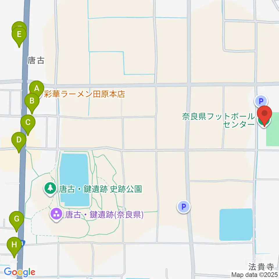 奈良県フットボールセンター周辺のファミレス・ファーストフード一覧地図