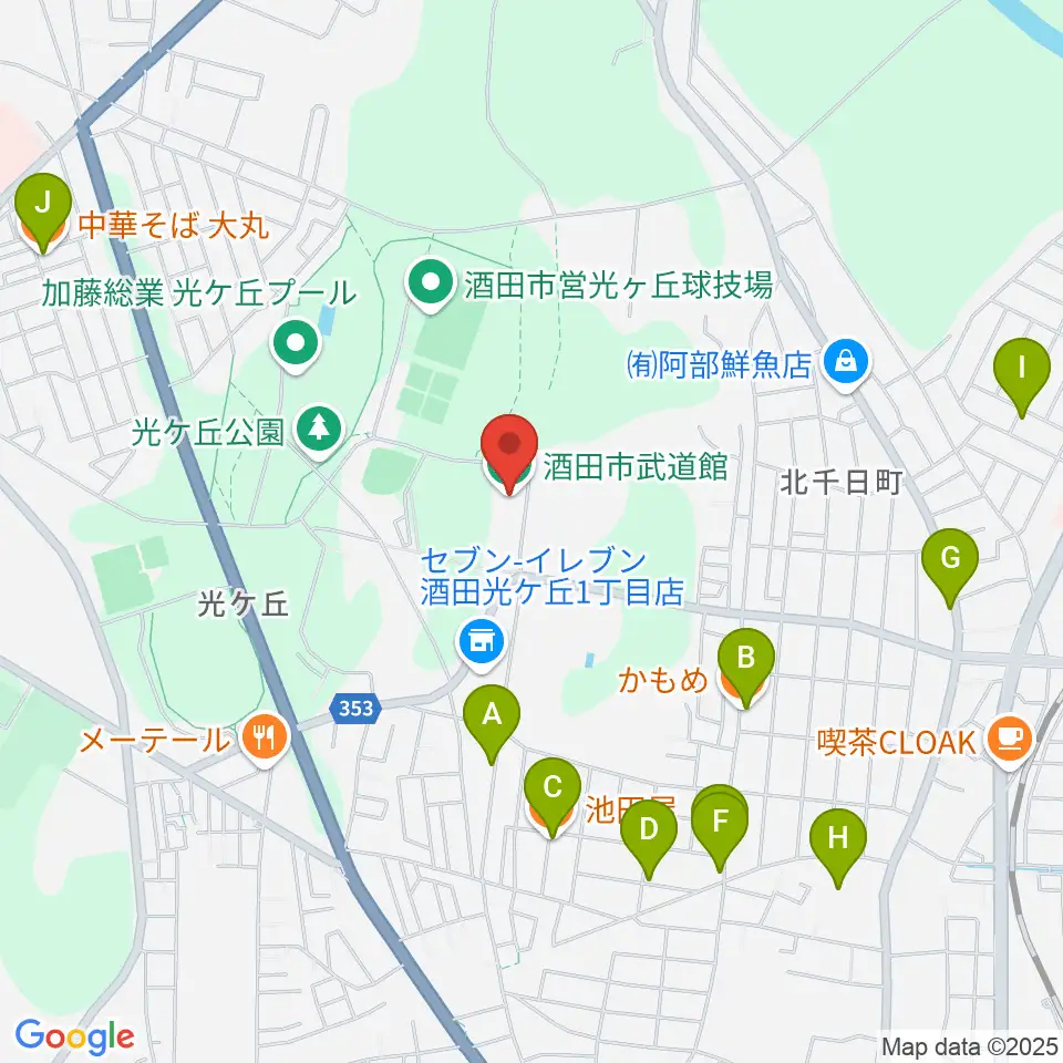 電機鉄工武道館周辺のファミレス・ファーストフード一覧地図
