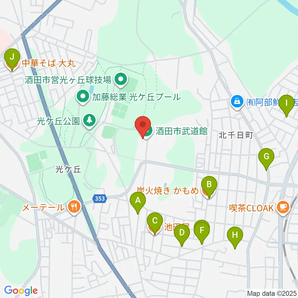 電機鉄工武道館周辺のファミレス・ファーストフード一覧地図