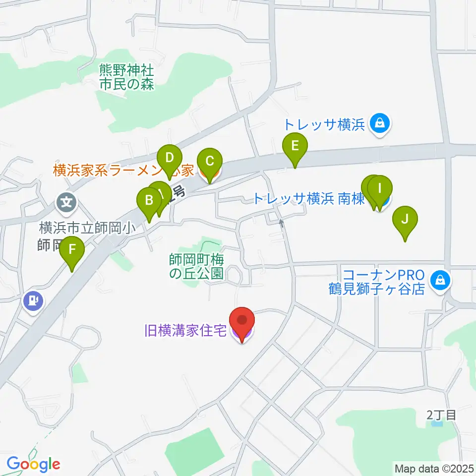 横浜農村生活館みその公園「横溝屋敷」周辺のファミレス・ファーストフード一覧地図