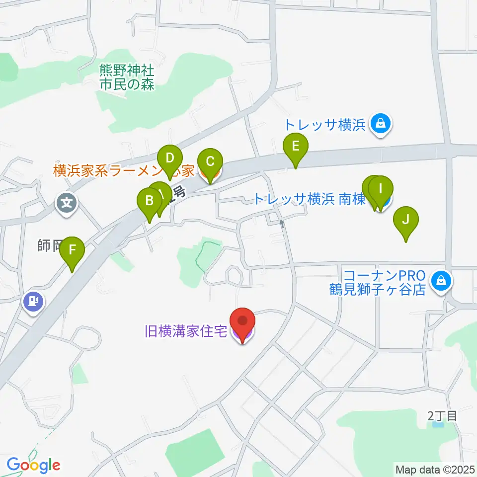 横浜農村生活館みその公園「横溝屋敷」周辺のファミレス・ファーストフード一覧地図