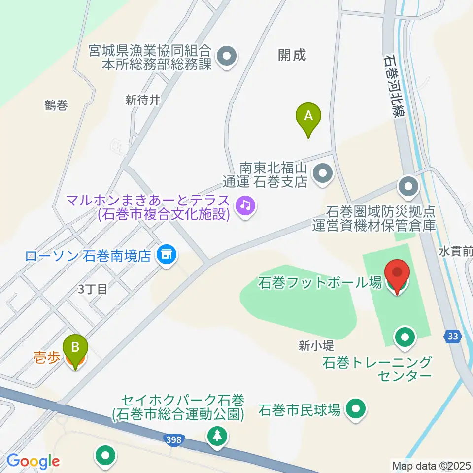 石巻フットボール場周辺のファミレス・ファーストフード一覧地図