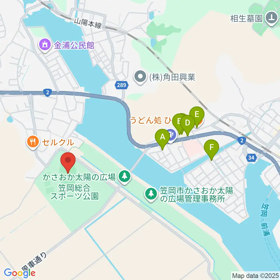 岡山県笠岡陸上競技場周辺のファミレス・ファーストフード一覧地図