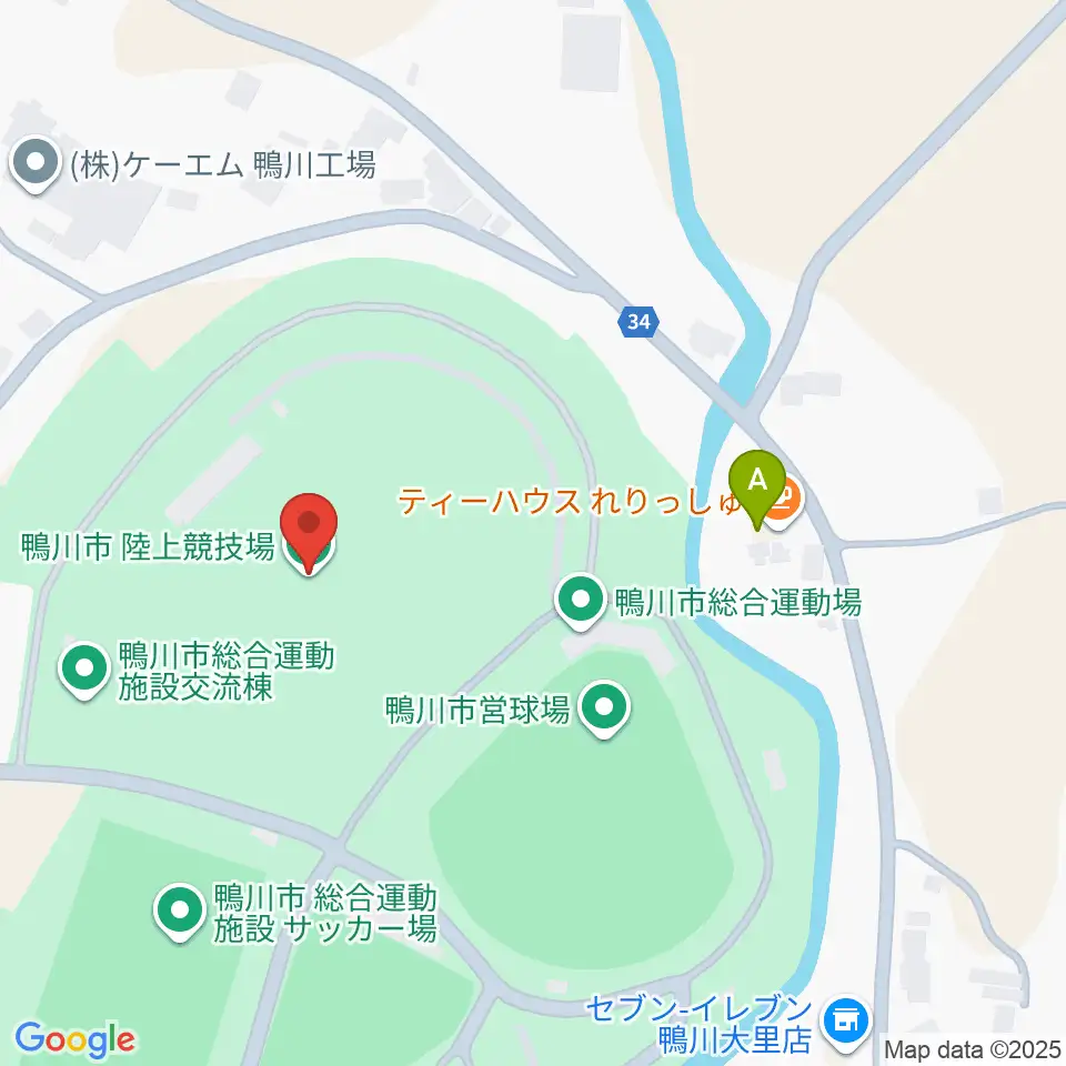 鴨川市陸上競技場周辺のファミレス・ファーストフード一覧地図