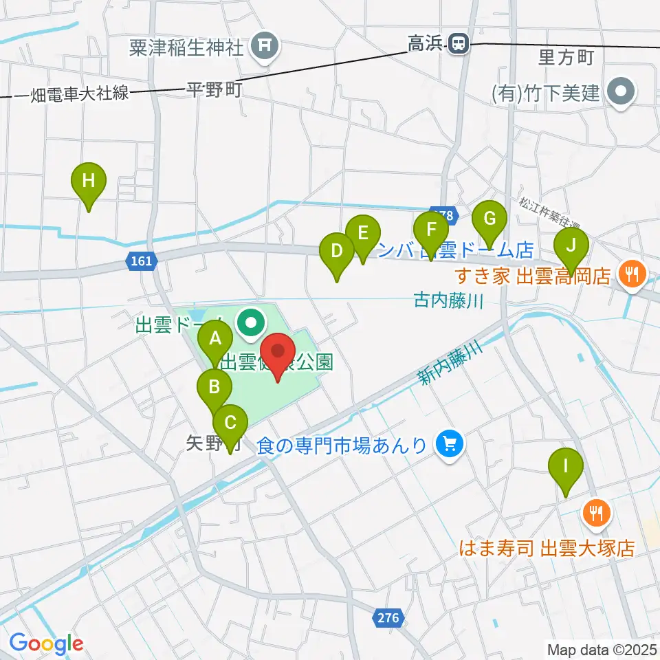 出雲健康公園多目的運動場周辺のファミレス・ファーストフード一覧地図