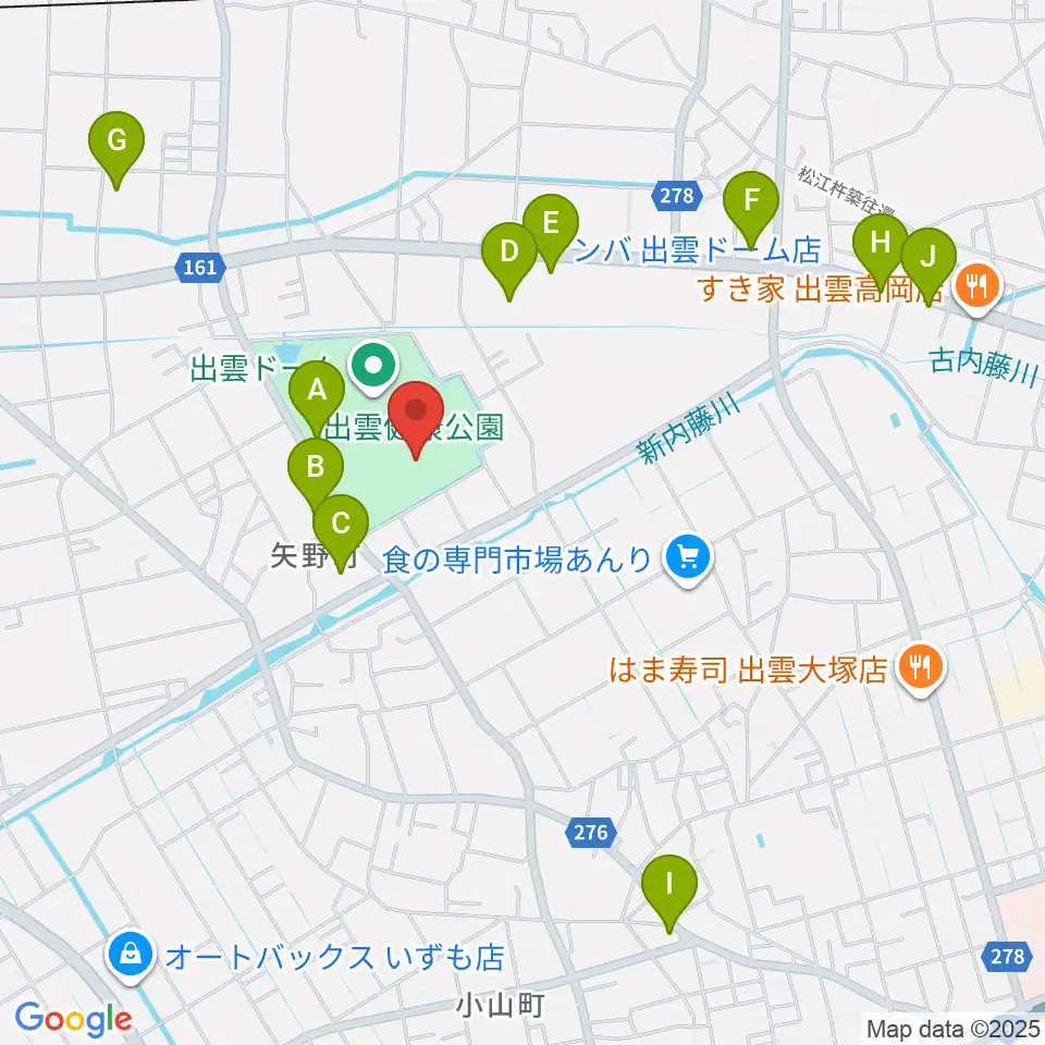 出雲健康公園多目的運動場周辺のファミレス・ファーストフード一覧地図