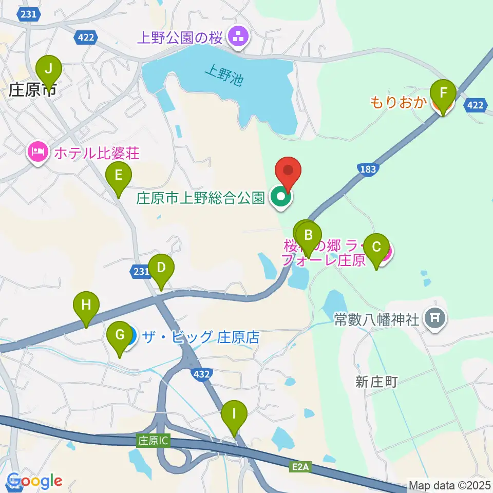 庄原市上野総合公園陸上競技場周辺のファミレス・ファーストフード一覧地図