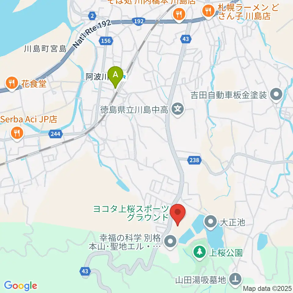ヨコタ上桜スポーツグラウンド周辺のファミレス・ファーストフード一覧地図