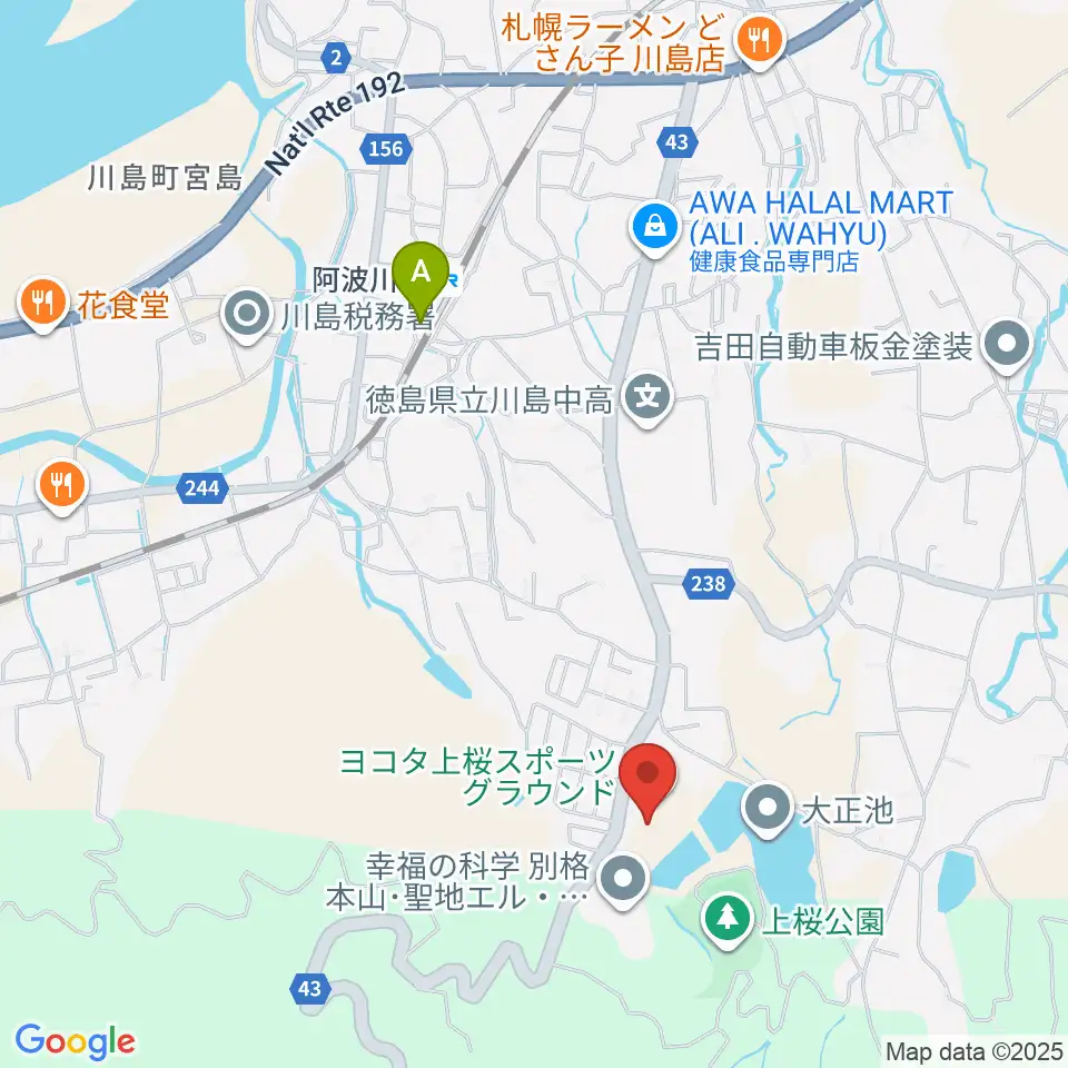 ヨコタ上桜スポーツグラウンド周辺のファミレス・ファーストフード一覧地図