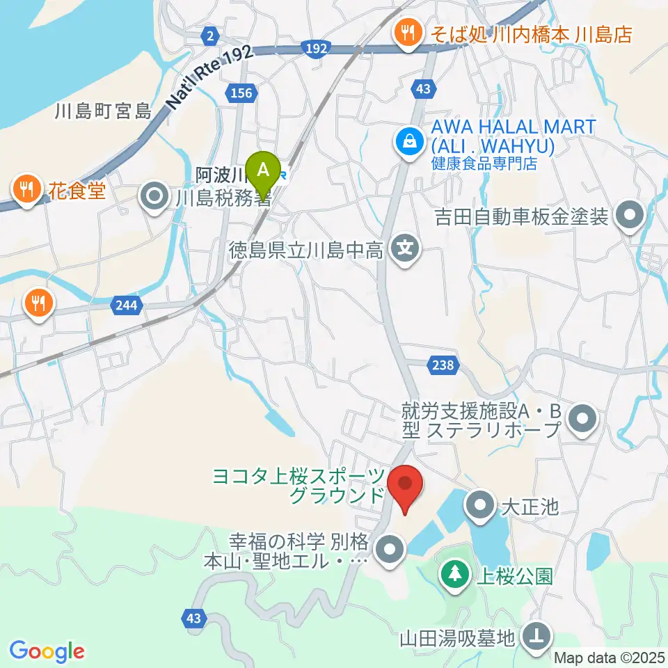 ヨコタ上桜スポーツグラウンド周辺のファミレス・ファーストフード一覧地図