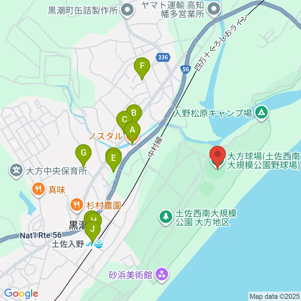 土佐西南大規模公園野球場周辺のファミレス・ファーストフード一覧地図