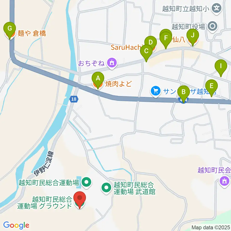 越知町民総合運動場周辺のファミレス・ファーストフード一覧地図