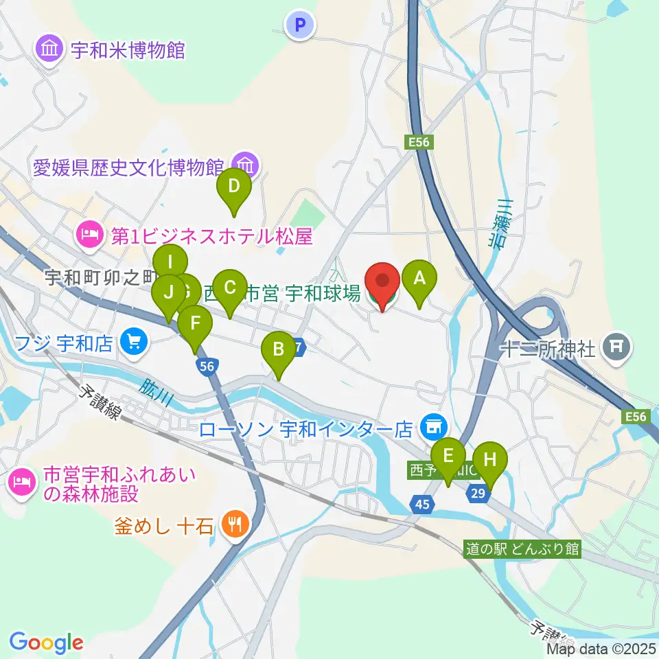 西予市営宇和球場周辺のファミレス・ファーストフード一覧地図