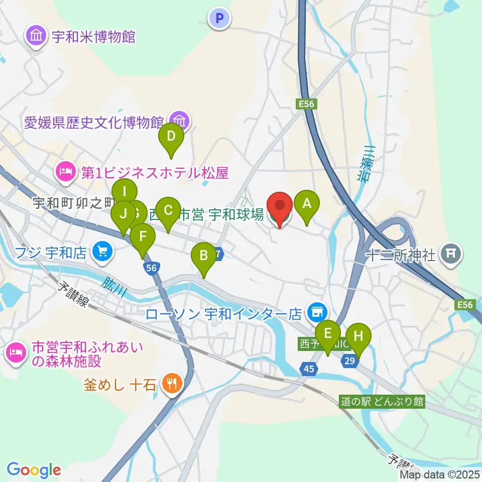 西予市営宇和球場周辺のファミレス・ファーストフード一覧地図