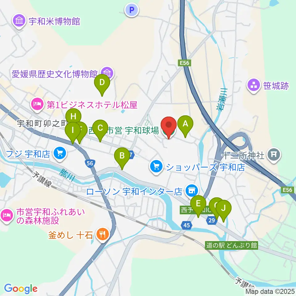 西予市営宇和球場周辺のファミレス・ファーストフード一覧地図