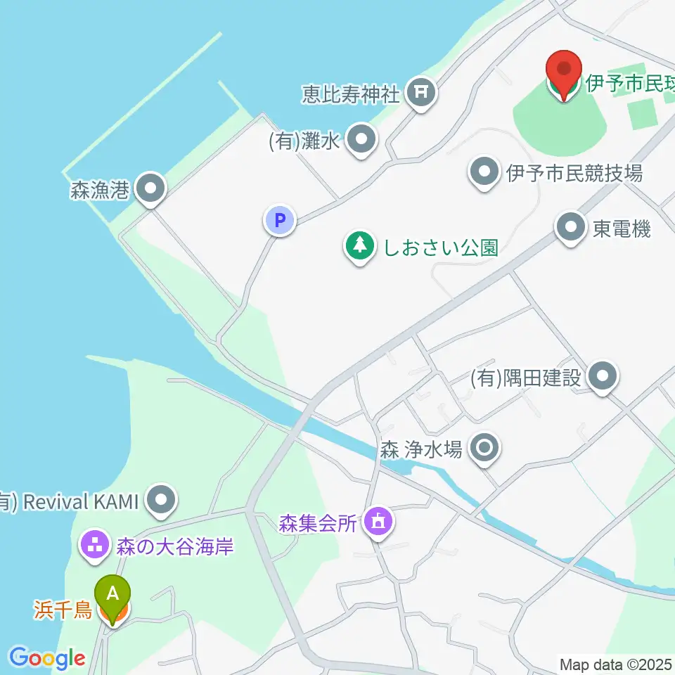 伊予市民球場周辺のファミレス・ファーストフード一覧地図