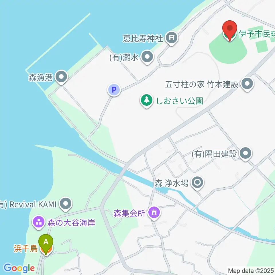 伊予市民球場周辺のファミレス・ファーストフード一覧地図