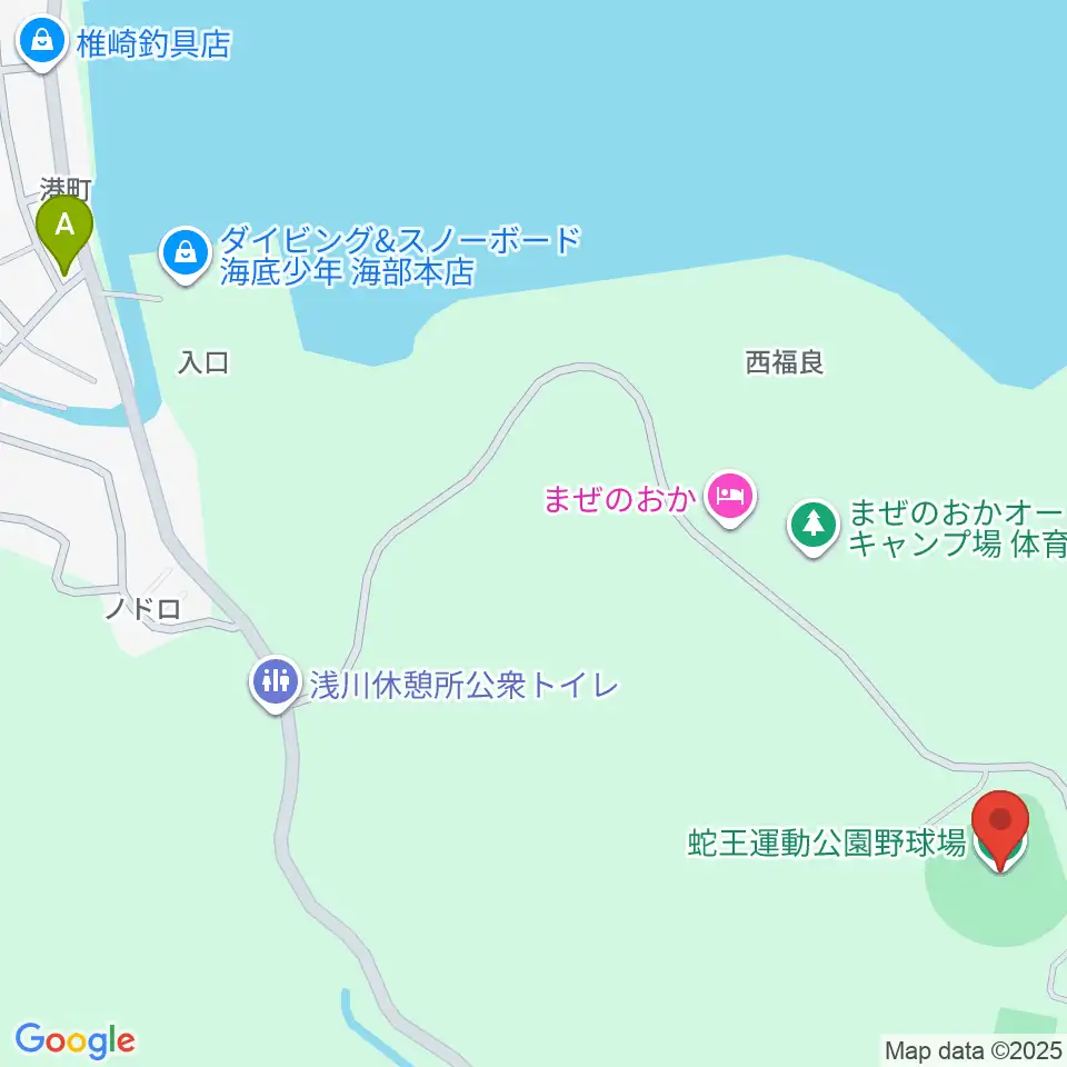 蛇王運動公園野球場周辺のファミレス・ファーストフード一覧地図