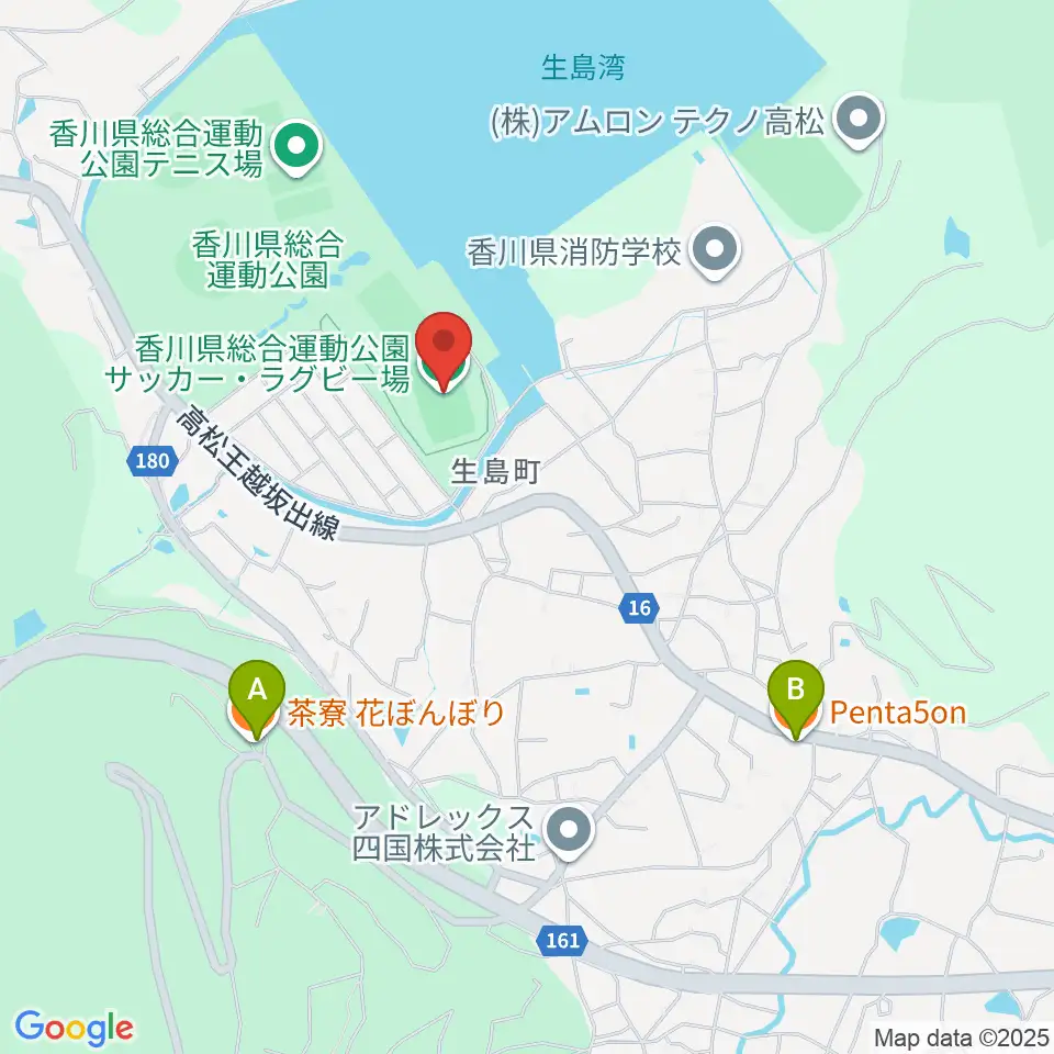 香川県総合運動公園サッカー・ラグビー場周辺のファミレス・ファーストフード一覧地図