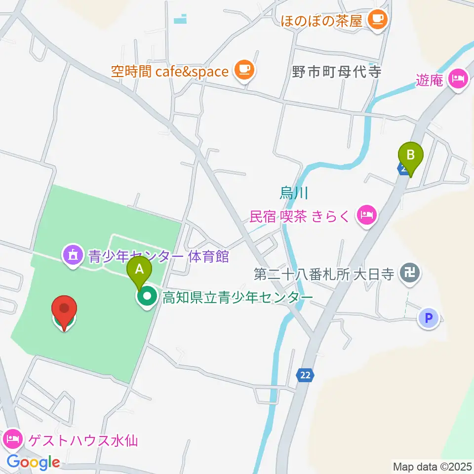 高知県立青少年センター陸上競技場周辺のファミレス・ファーストフード一覧地図