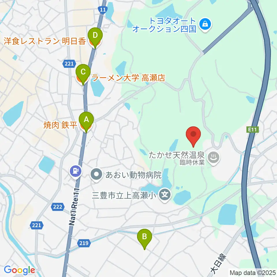 三豊市緑ヶ丘総合運動公園サッカー場周辺のファミレス・ファーストフード一覧地図