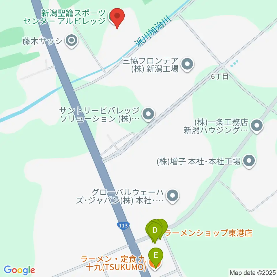 新潟聖籠スポーツセンターアルビレッジ周辺のファミレス・ファーストフード一覧地図