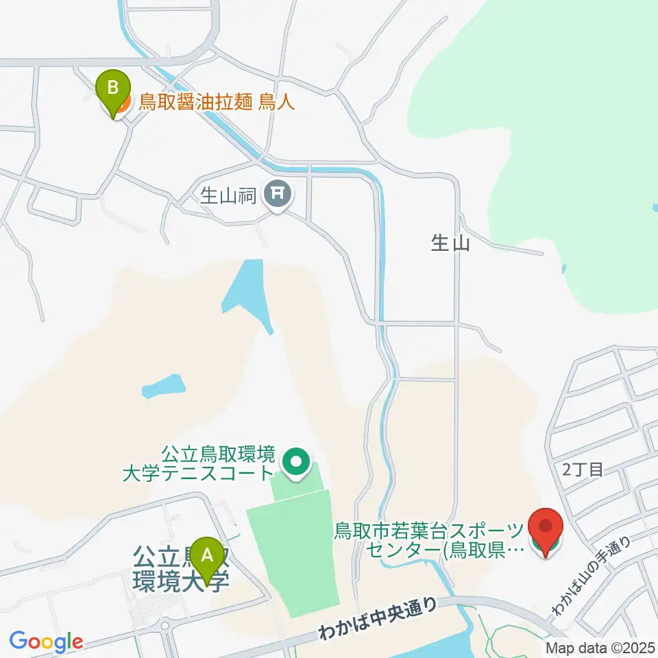 鳥取市若葉台スポーツセンター周辺のファミレス・ファーストフード一覧地図