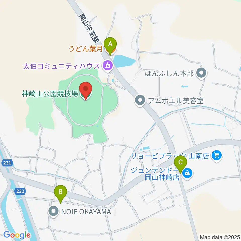 神崎山公園競技場周辺のファミレス・ファーストフード一覧地図