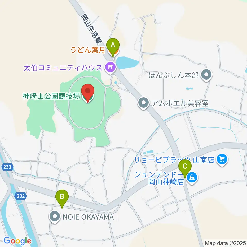 神崎山公園競技場周辺のファミレス・ファーストフード一覧地図