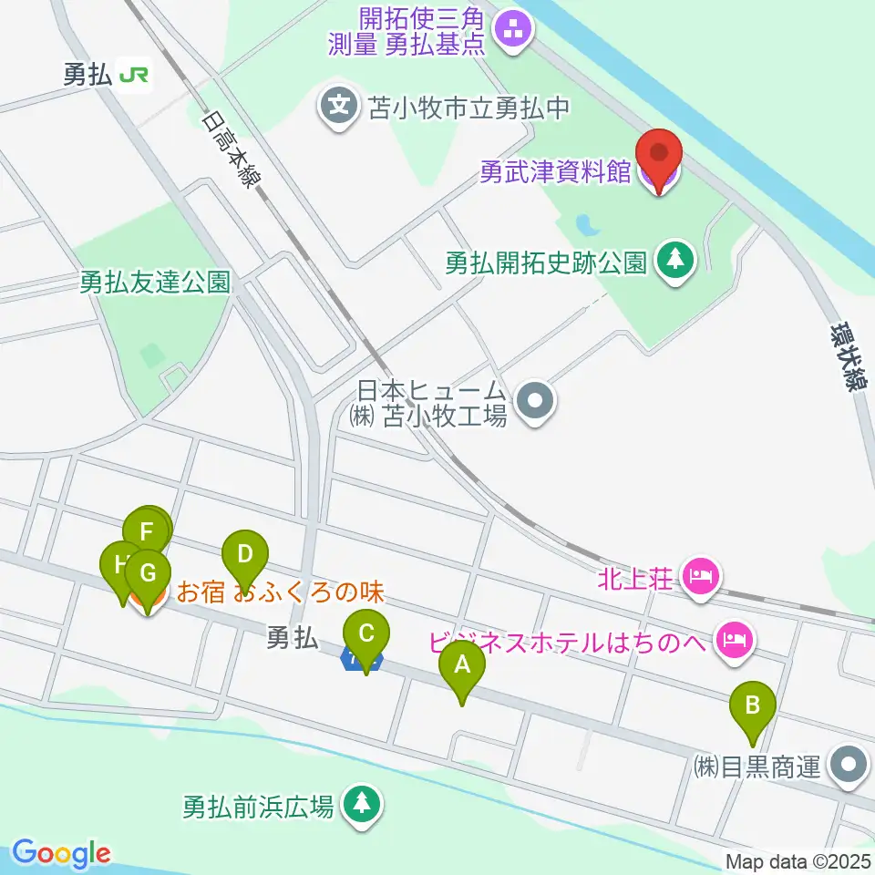 勇武津資料館周辺のファミレス・ファーストフード一覧地図