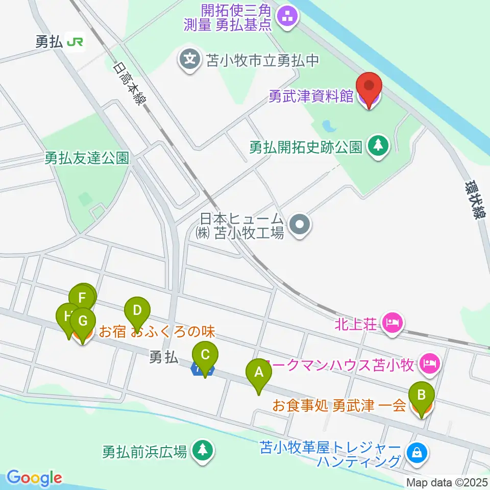 勇武津資料館周辺のファミレス・ファーストフード一覧地図
