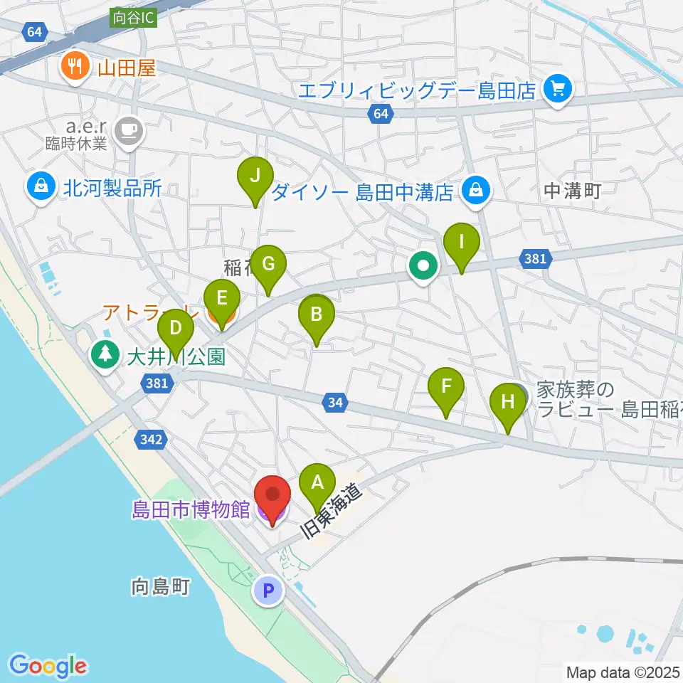 島田市博物館周辺のファミレス・ファーストフード一覧地図