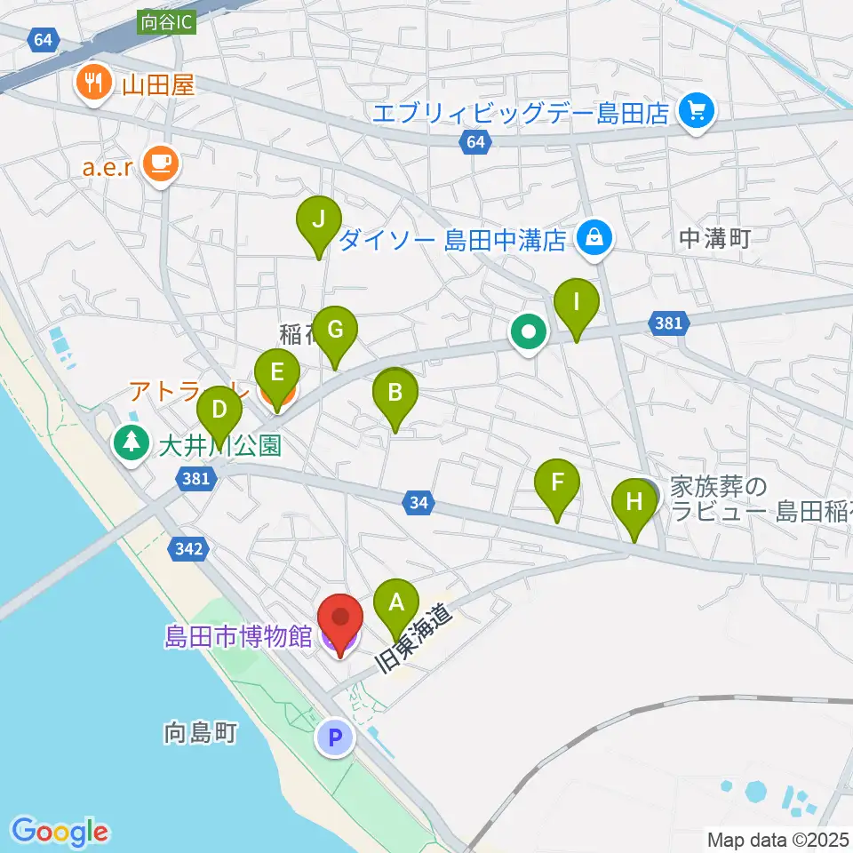 島田市博物館周辺のファミレス・ファーストフード一覧地図
