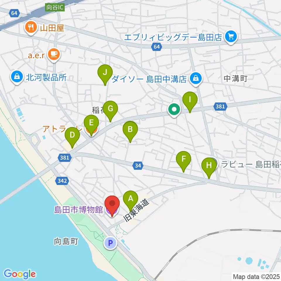 島田市博物館周辺のファミレス・ファーストフード一覧地図