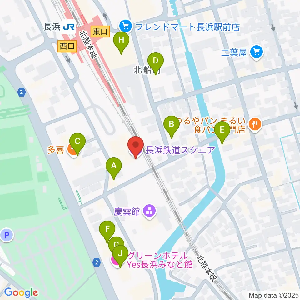 長浜鉄道スクエア周辺のファミレス・ファーストフード一覧地図
