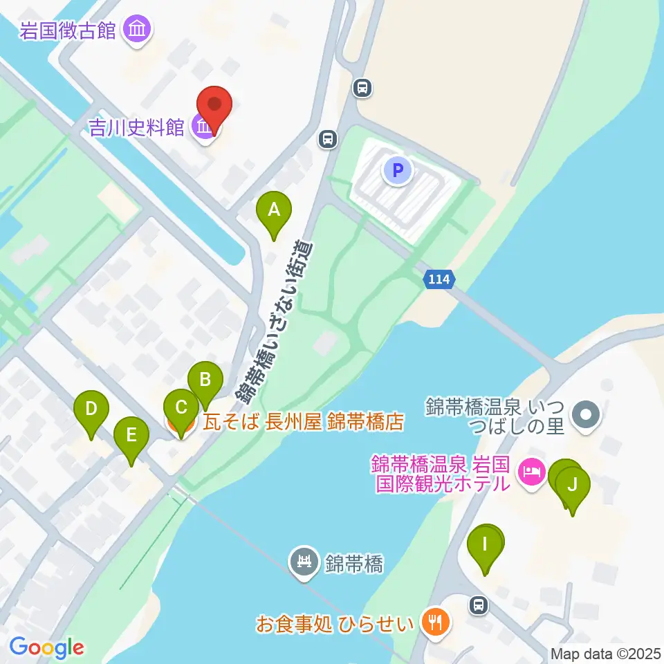 吉川史料館周辺のファミレス・ファーストフード一覧地図