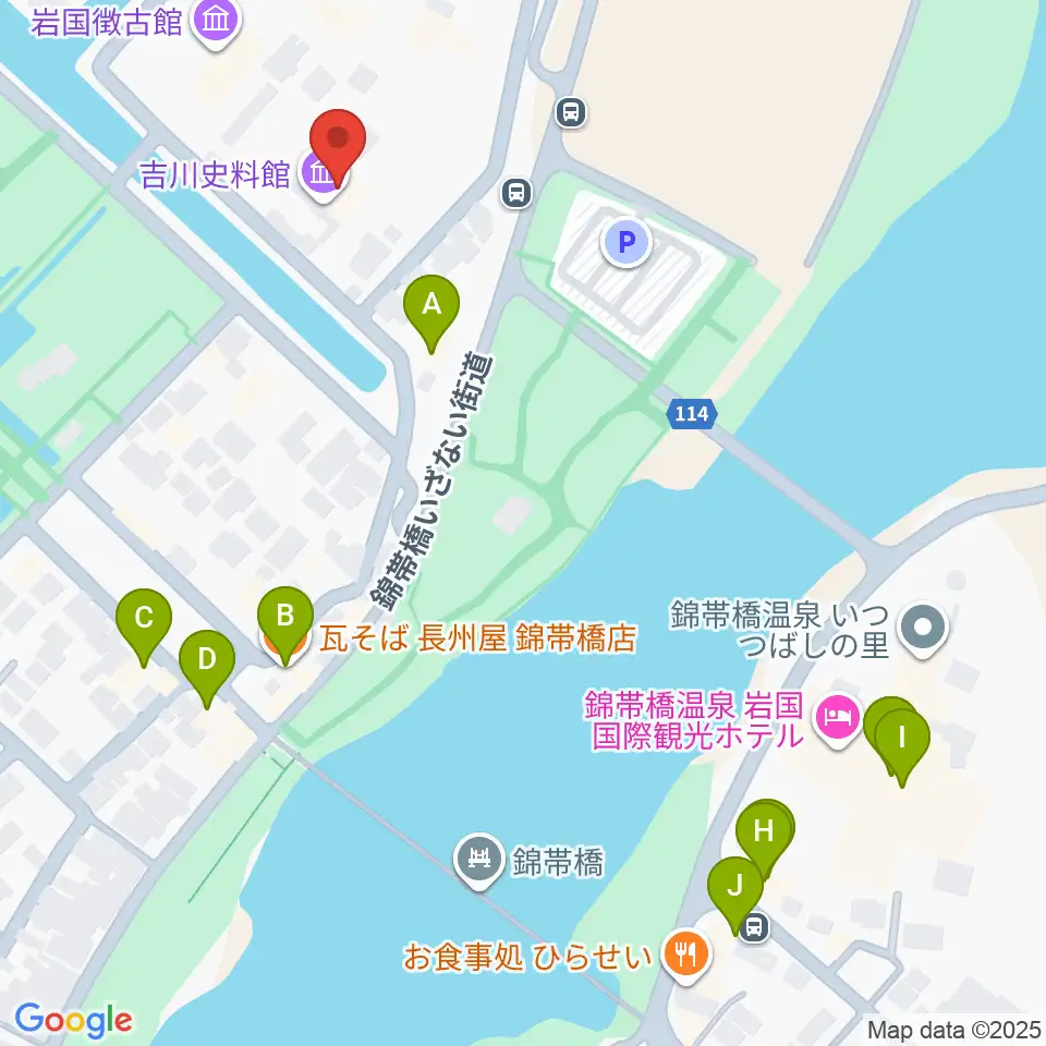 吉川史料館周辺のファミレス・ファーストフード一覧地図