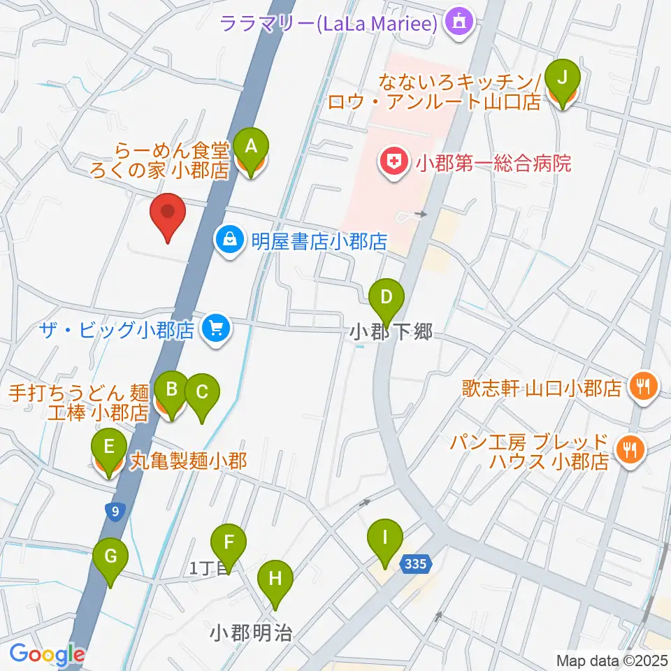山口市小郡文化資料館周辺のファミレス・ファーストフード一覧地図